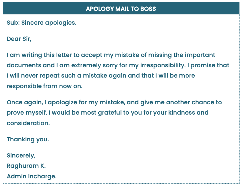 Professional Apology Emails to Boss for Mistake / Apology for ...